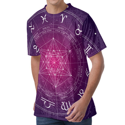 Geometric Zodiac Calendar Print Men's Velvet T-Shirt