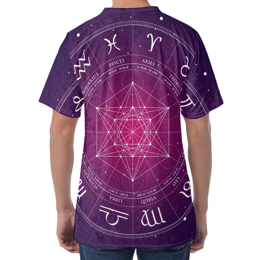 Geometric Zodiac Calendar Print Men's Velvet T-Shirt