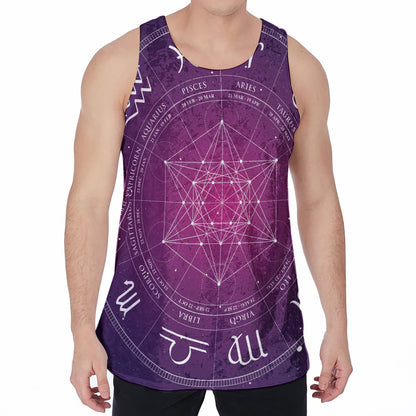 Geometric Zodiac Calendar Print Men's Velvet Tank Top