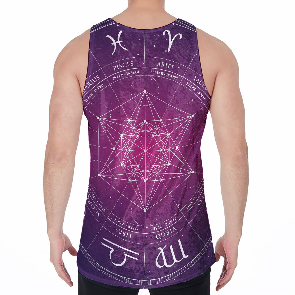 Geometric Zodiac Calendar Print Men's Velvet Tank Top