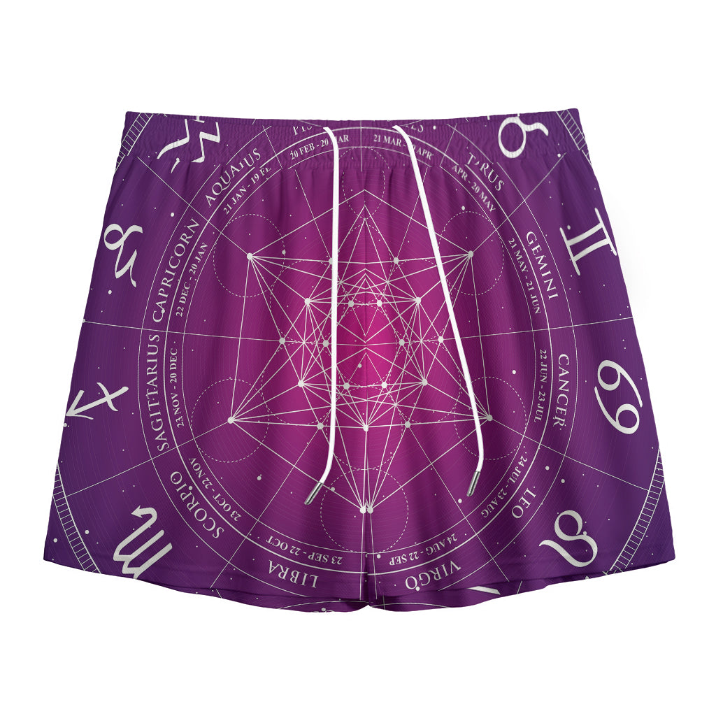 Geometric Zodiac Calendar Print Mesh Shorts
