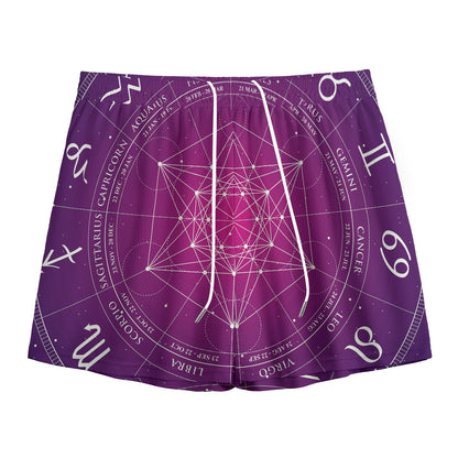 Geometric Zodiac Calendar Print Mesh Shorts