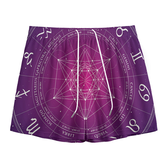 Geometric Zodiac Calendar Print Mesh Shorts