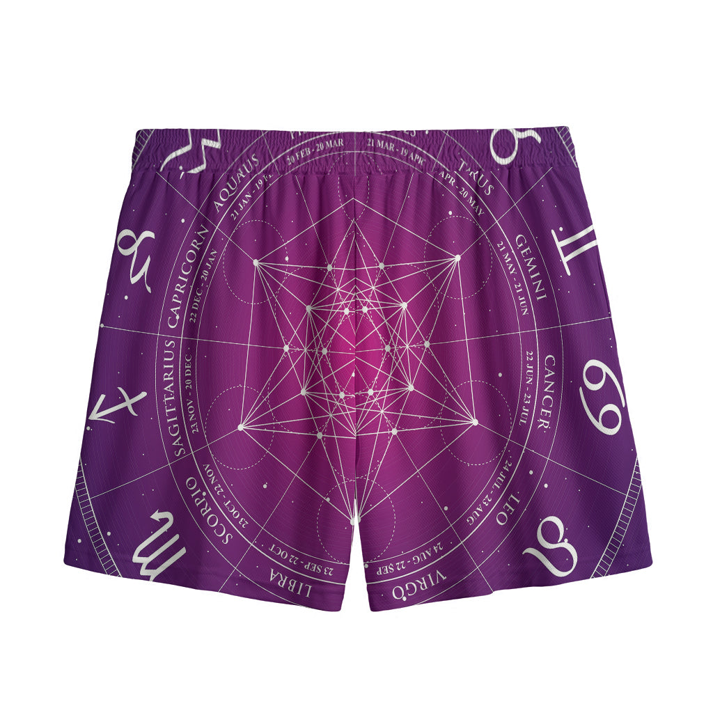 Geometric Zodiac Calendar Print Mesh Shorts