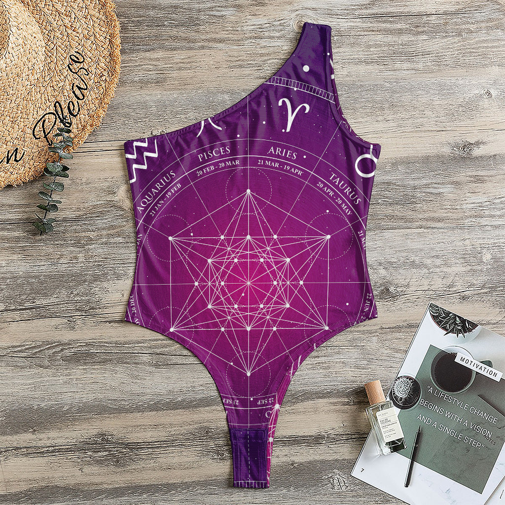 Geometric Zodiac Calendar Print One Shoulder Bodysuit