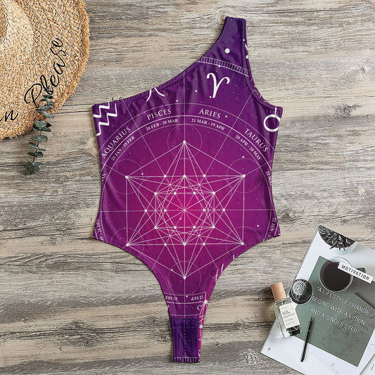 Geometric Zodiac Calendar Print One Shoulder Bodysuit