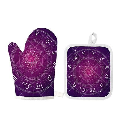Geometric Zodiac Calendar Print Oven Mitt And Pot Holder Set