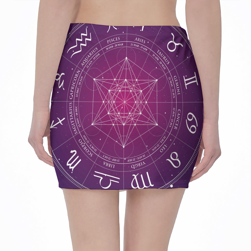 Geometric Zodiac Calendar Print Pencil Mini Skirt