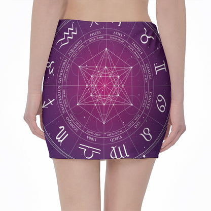 Geometric Zodiac Calendar Print Pencil Mini Skirt