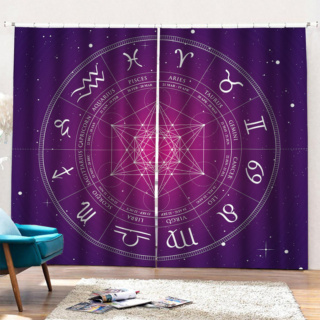Geometric Zodiac Calendar Print Pencil Pleat Curtains