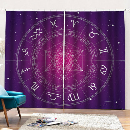 Geometric Zodiac Calendar Print Pencil Pleat Curtains