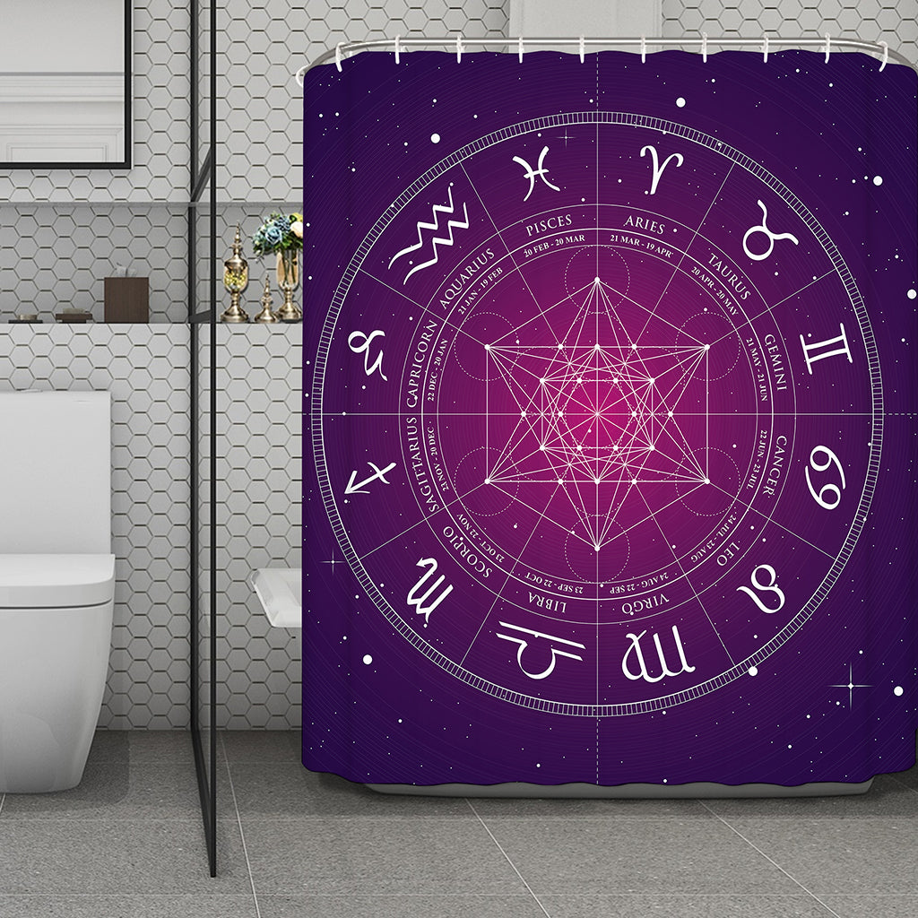 Geometric Zodiac Calendar Print Polyester Shower Curtain