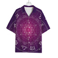 Geometric Zodiac Calendar Print Rayon Hawaiian Shirt