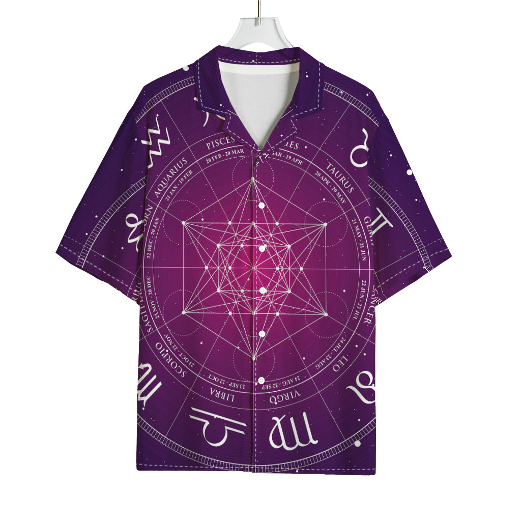 Geometric Zodiac Calendar Print Rayon Hawaiian Shirt