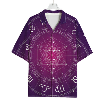 Geometric Zodiac Calendar Print Rayon Hawaiian Shirt