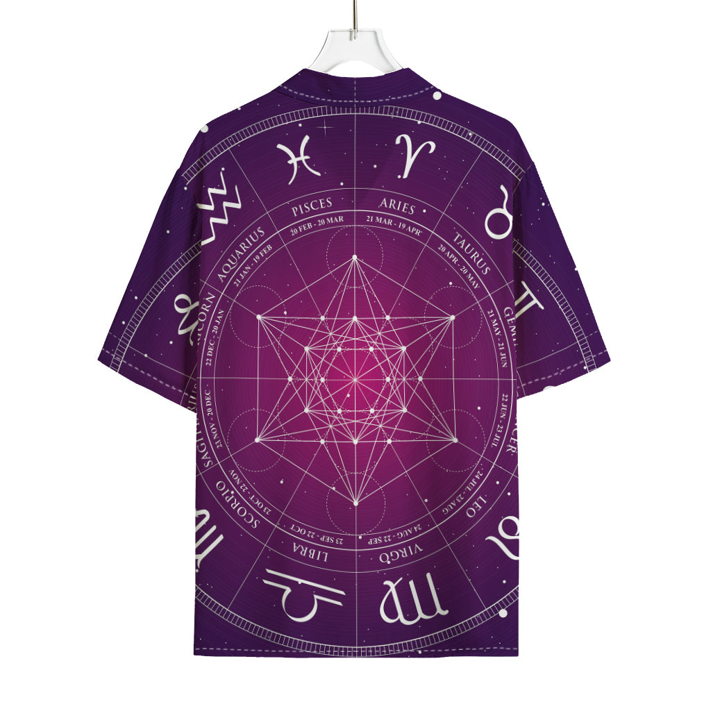 Geometric Zodiac Calendar Print Rayon Hawaiian Shirt