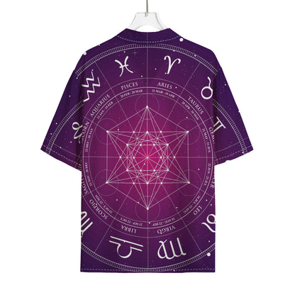 Geometric Zodiac Calendar Print Rayon Hawaiian Shirt