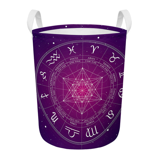 Geometric Zodiac Calendar Print Round Laundry Basket