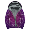 Geometric Zodiac Calendar Print Sherpa Lined Zip Up Hoodie