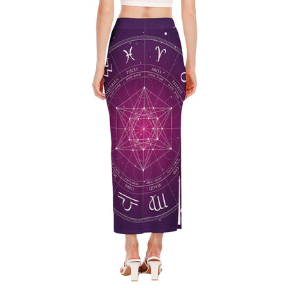 Geometric Zodiac Calendar Print Side Slit Maxi Skirt