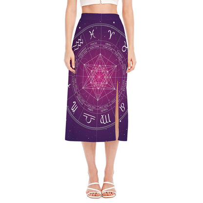 Geometric Zodiac Calendar Print Side Slit Midi Skirt