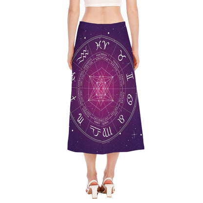 Geometric Zodiac Calendar Print Side Slit Midi Skirt