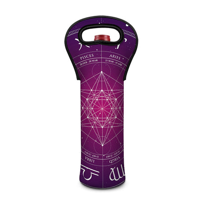 Geometric Zodiac Calendar Print Single Neoprene Wine Tote