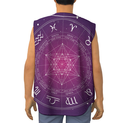 Geometric Zodiac Calendar Print Sleeveless Baseball Jersey