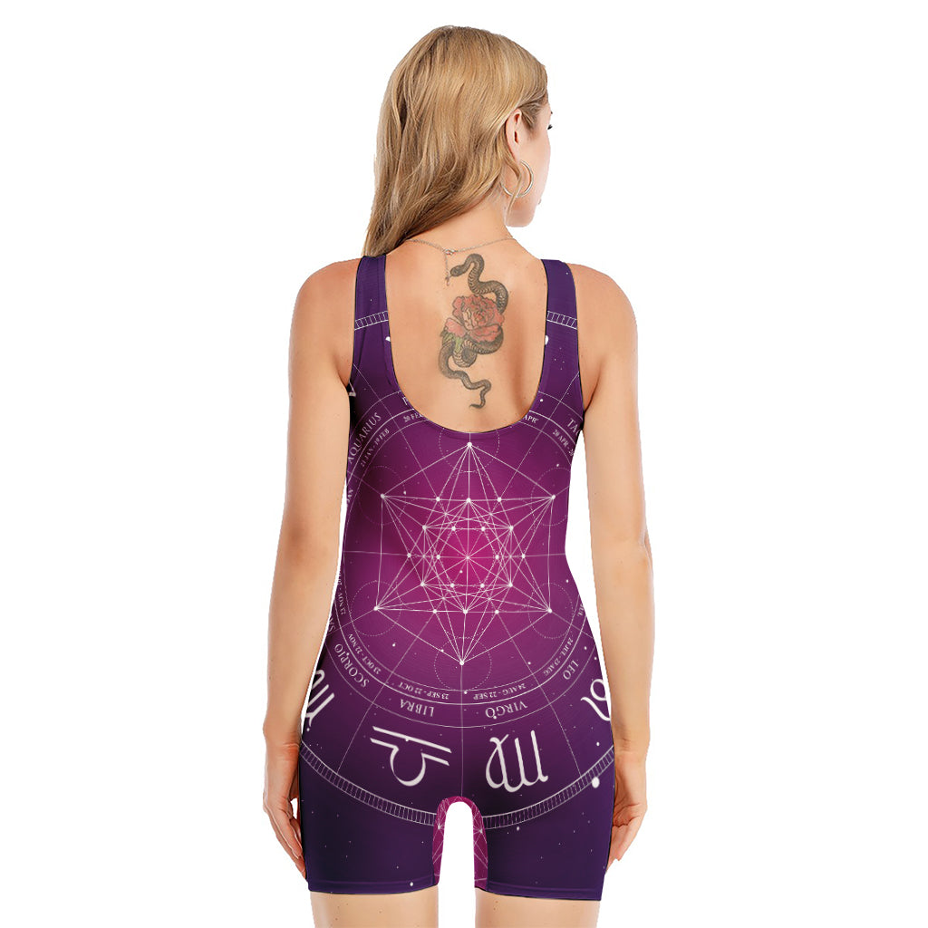 Geometric Zodiac Calendar Print Sleeveless One Piece Swimsuit