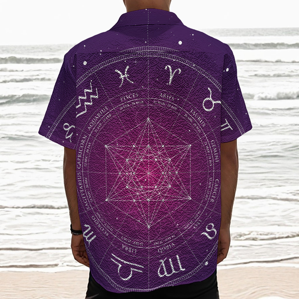Geometric Zodiac Calendar Print Textured Short Sleeve Shirt