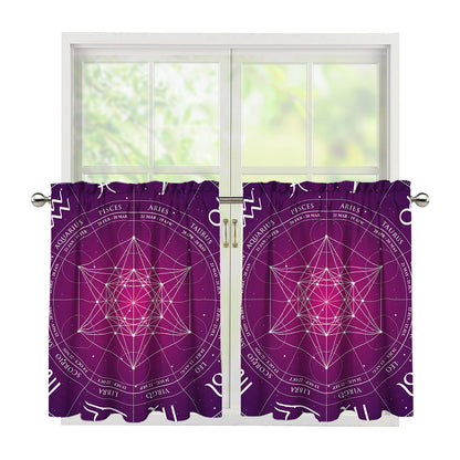 Geometric Zodiac Calendar Print Tier Curtains