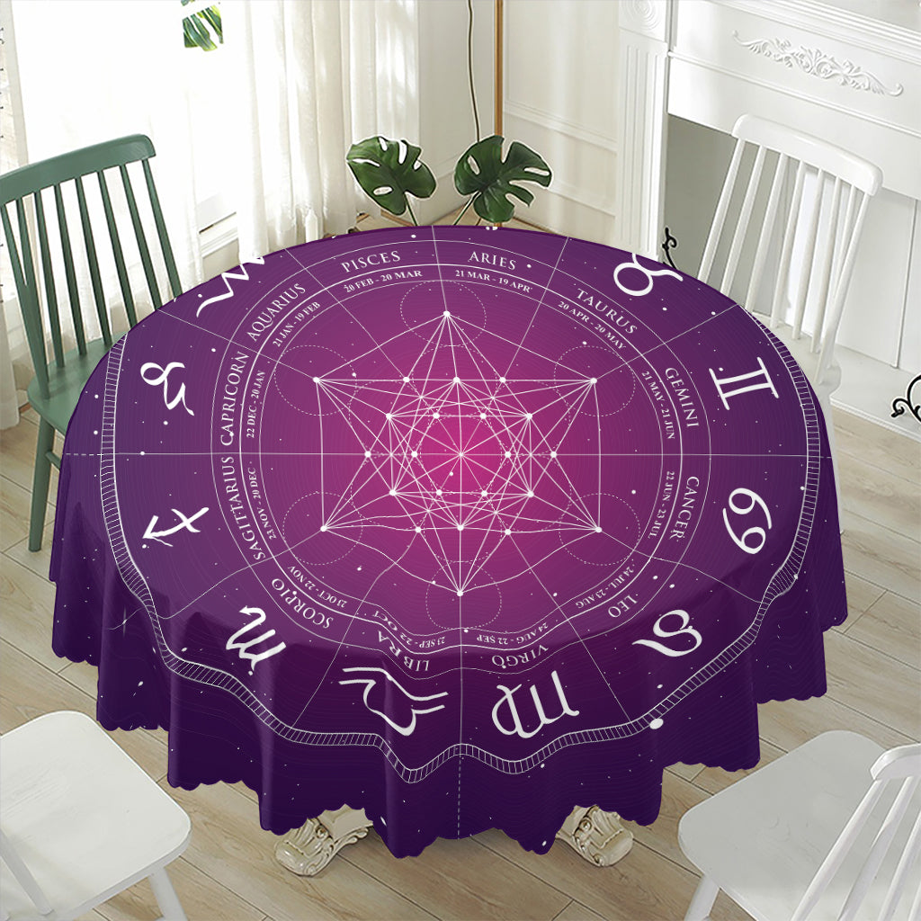 Geometric Zodiac Calendar Print Waterproof Round Tablecloth