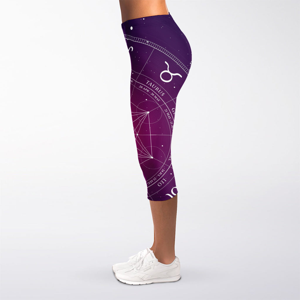 Geometric Zodiac Calendar Print Women's Capri Leggings