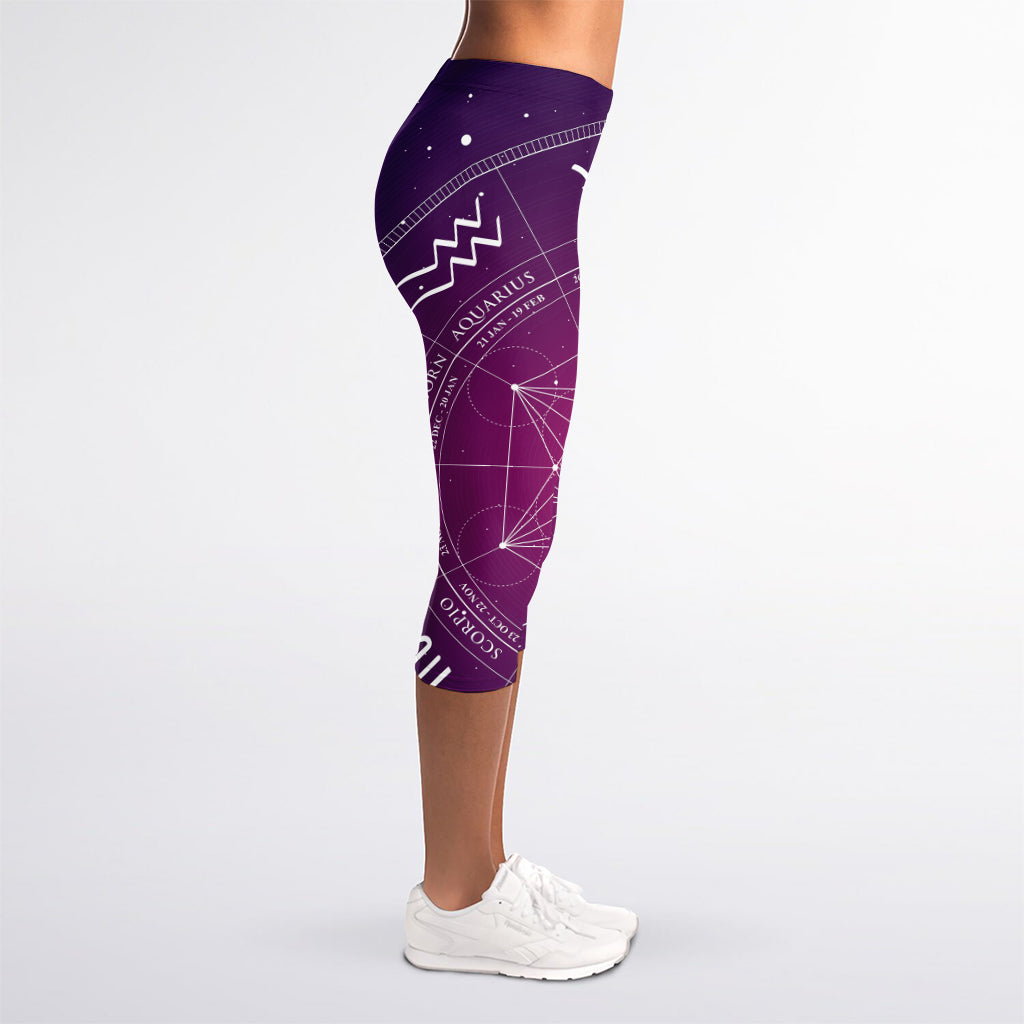 Geometric Zodiac Calendar Print Women's Capri Leggings