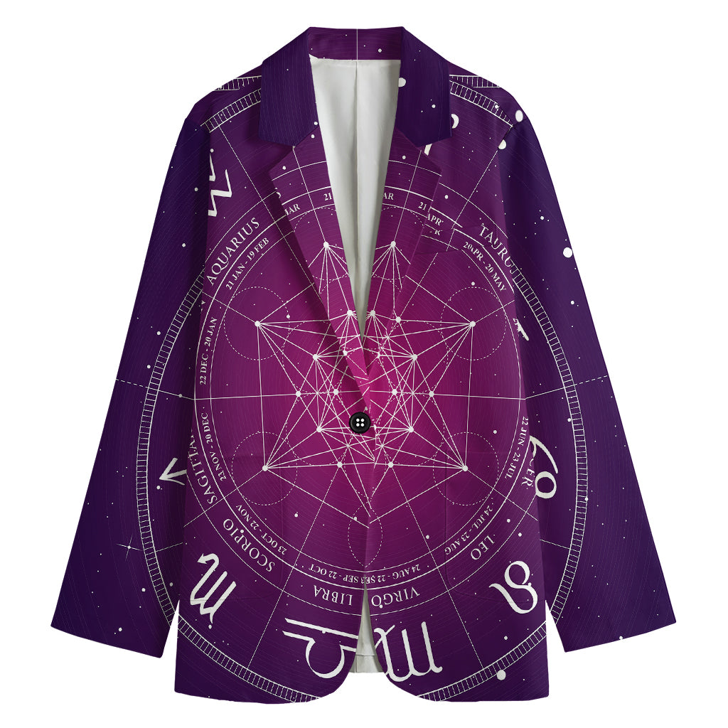 Geometric Zodiac Calendar Print Women's Cotton Blazer