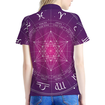 Geometric Zodiac Calendar Print Women's Polo Shirt