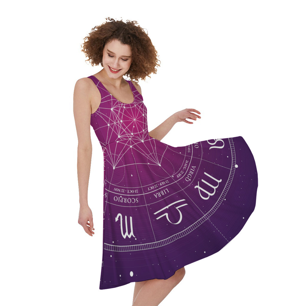 Geometric Zodiac Calendar Print Women's Sleeveless Dress