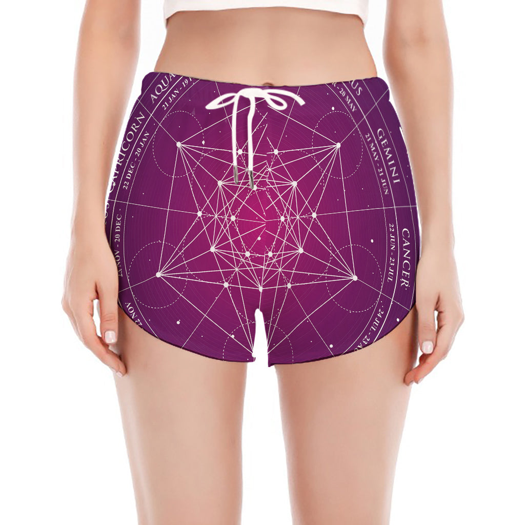Geometric Zodiac Calendar Print Women's Split Running Shorts
