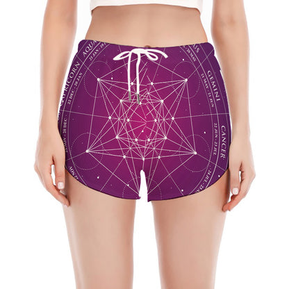 Geometric Zodiac Calendar Print Women's Split Running Shorts