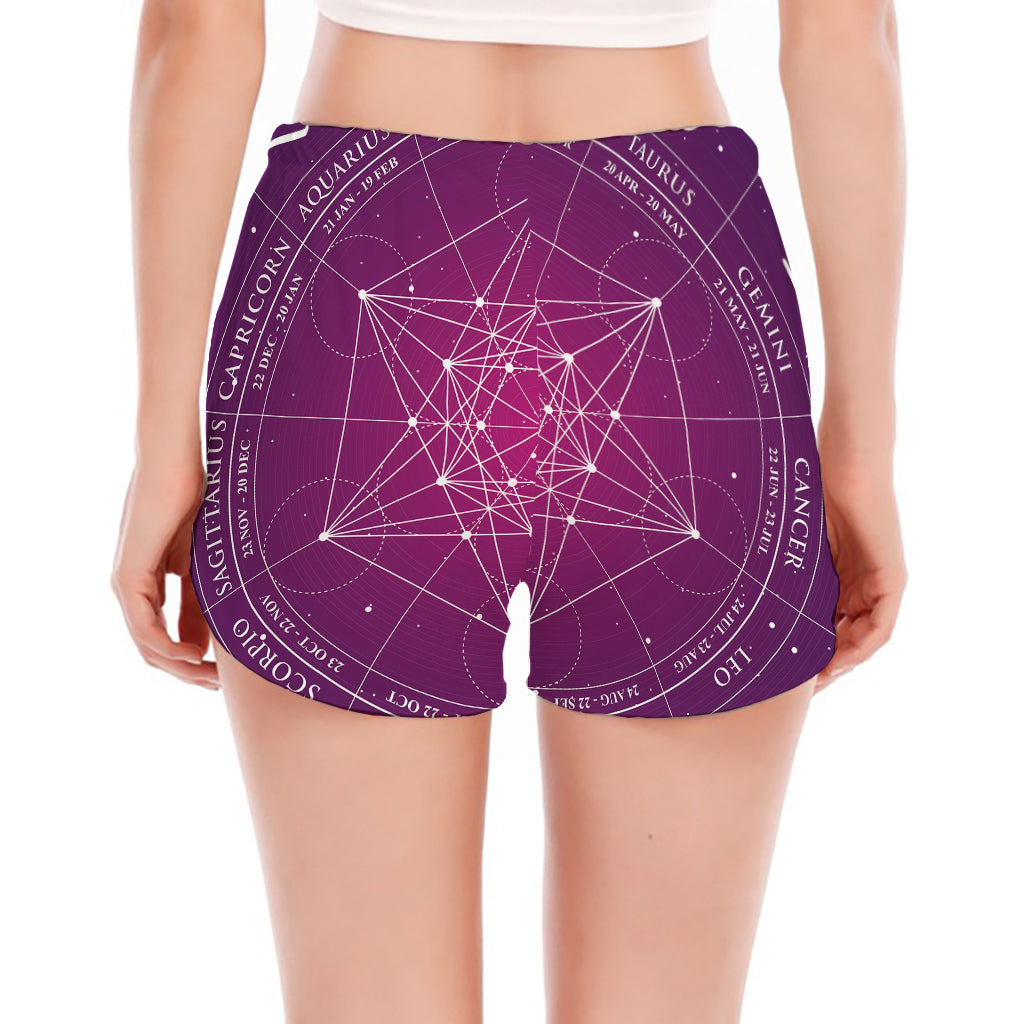 Geometric Zodiac Calendar Print Women's Split Running Shorts
