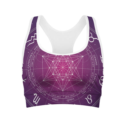 Geometric Zodiac Calendar Print Women's Sports Bra