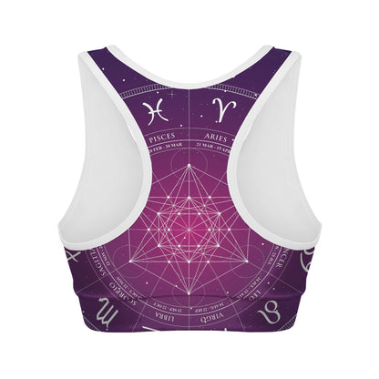 Geometric Zodiac Calendar Print Women's Sports Bra