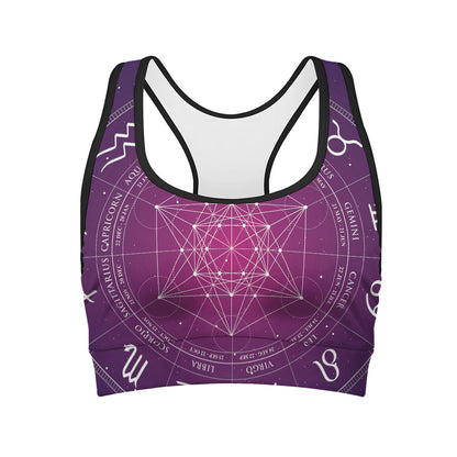Geometric Zodiac Calendar Print Women's Sports Bra