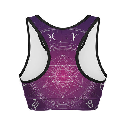 Geometric Zodiac Calendar Print Women's Sports Bra