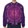 Geometric Zodiac Calendar Print Zip Sleeve Bomber Jacket