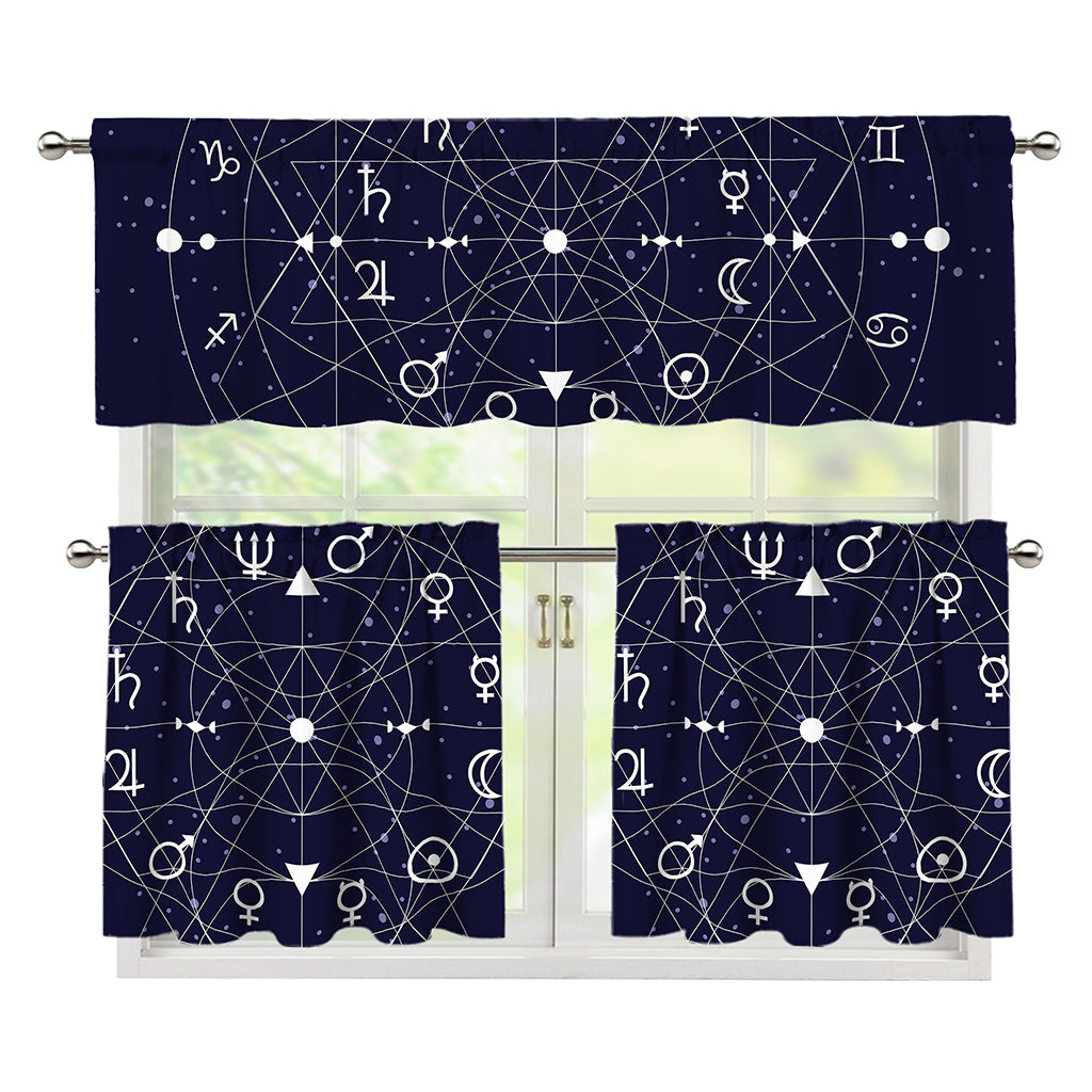 Geometric Zodiac Signs Print 3 Piece Kitchen Curtains