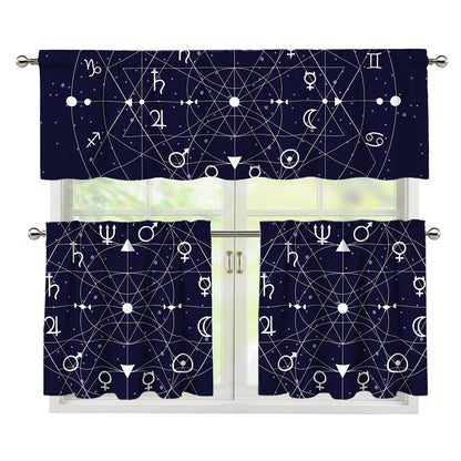 Geometric Zodiac Signs Print 3 Piece Kitchen Curtains