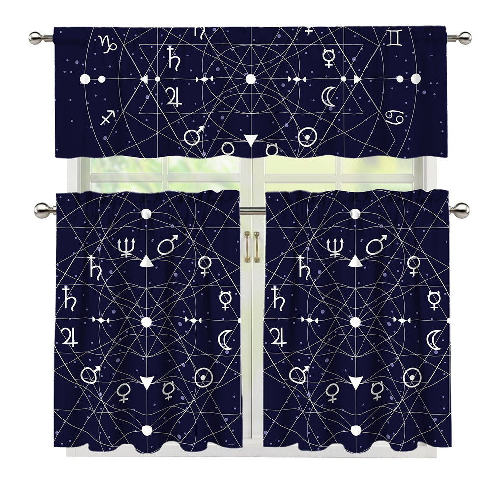 Geometric Zodiac Signs Print 3 Piece Kitchen Curtains