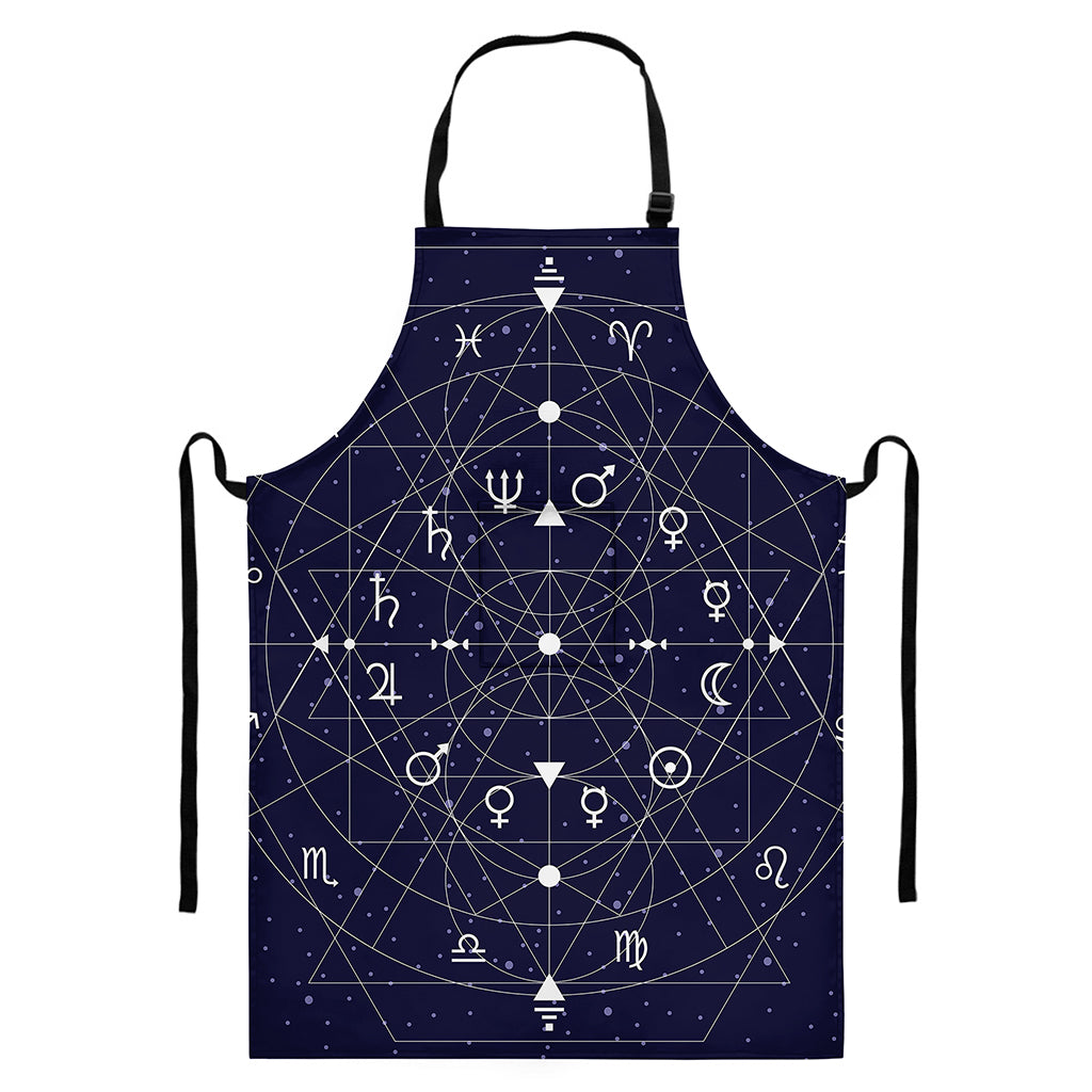 Geometric Zodiac Signs Print Bib Apron With Pocket