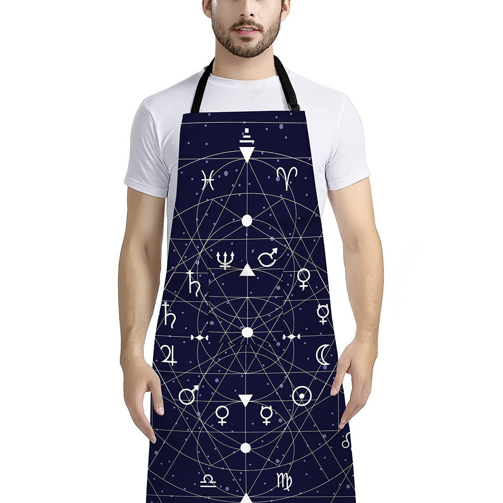 Geometric Zodiac Signs Print Bib Apron With Pocket